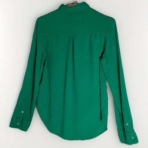 Abercrombie & Fitch Long Sleeve Lace Shoulder Emerald Green Y2K Button Shirt XS - Picture 2 of 10